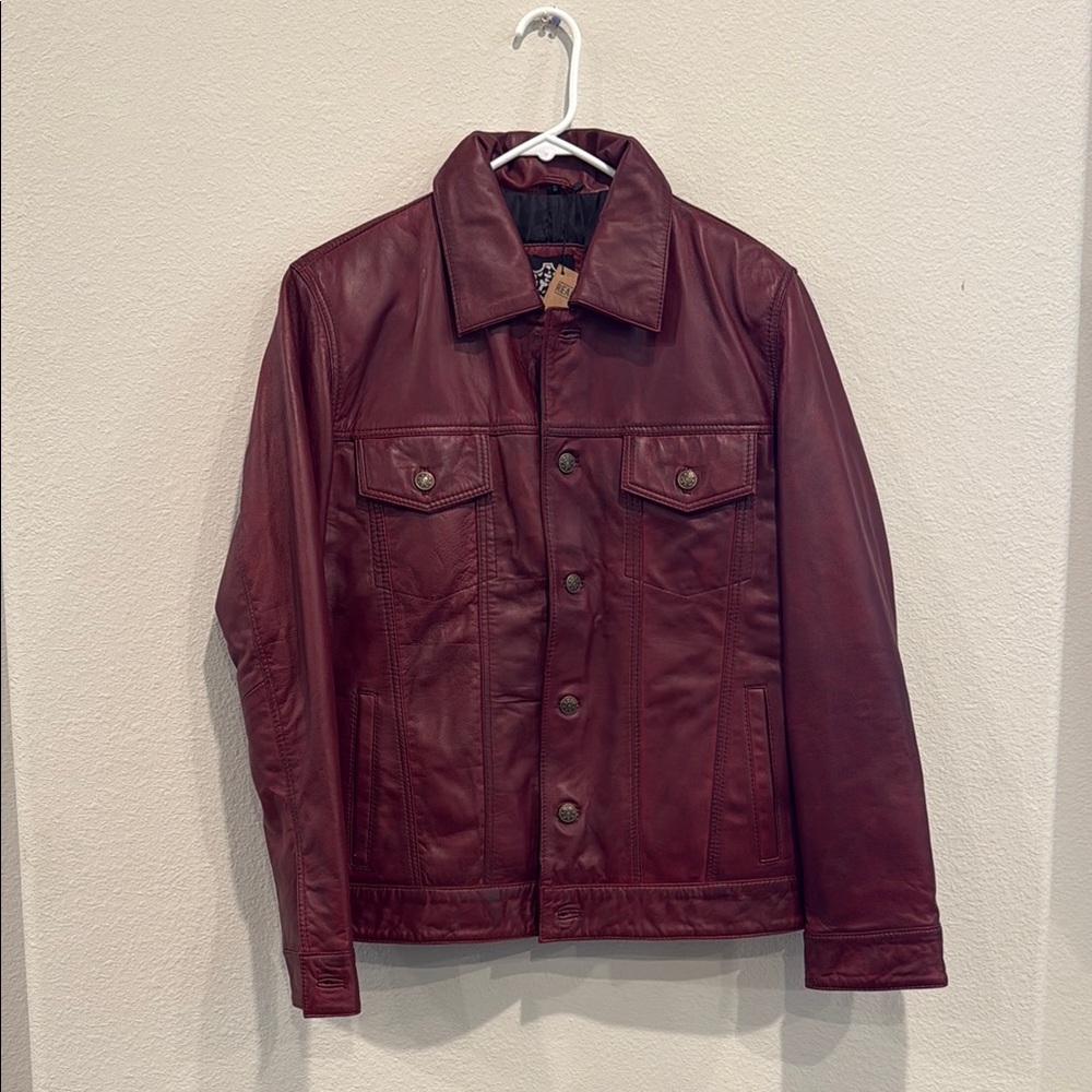 Burgundy Lightweight Trucker Jacket with Pointed Collar